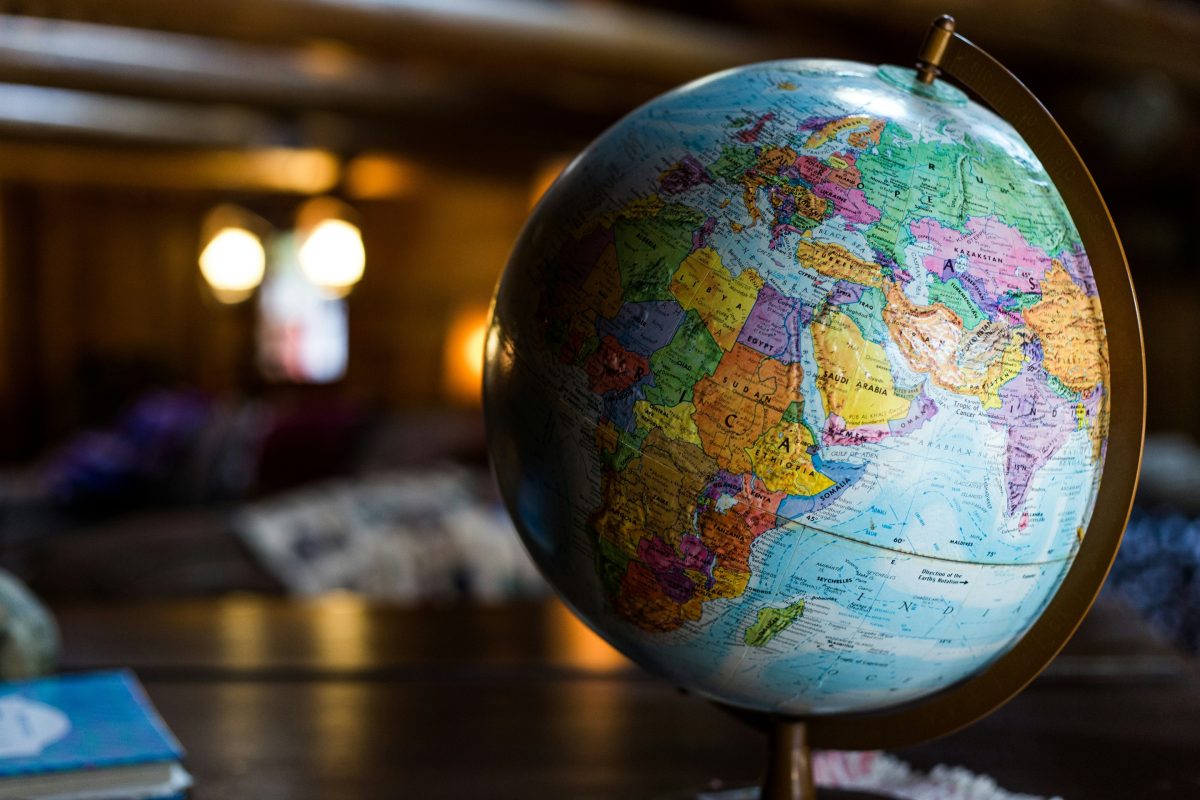 Globe on stand with blurred background